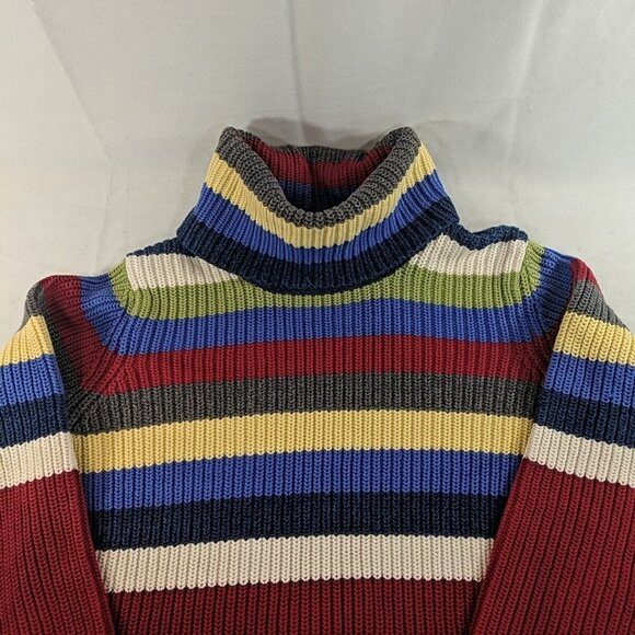 Liz Claiborne Striped Knit Sweater Multicolor S Small 100% Cotton Turtleneck Red - Picture 2 of 11
